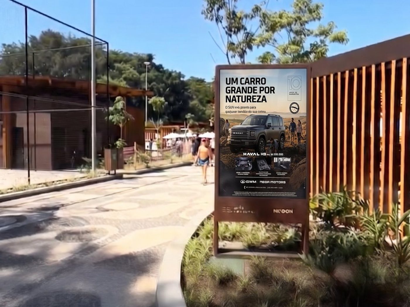 Tela de mídia digital no calçadão da Orla TotalPass